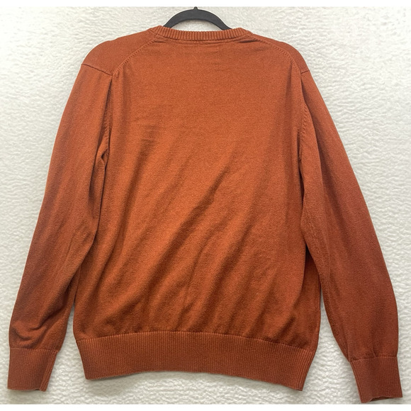 Eddie Bauer Sweater Mens Large Orange Cotton Cashmere Pullover V Neck Outdoor - Picture 2 of 10